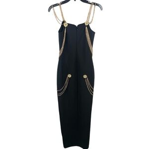 Black Sleeveless Bodycon Maxi Dress With Gold Chain Front Slit Size Small